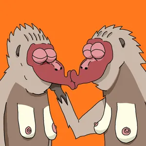 Zeichnung: Zwei Affendamen küssen sich