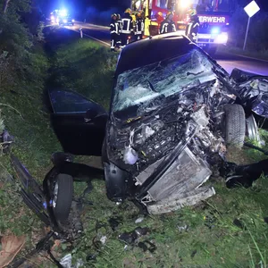 Das Auto blieb nach dem Baum-Crash in einem Graben liegen.