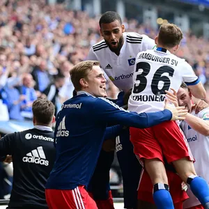 Die HSV-Profis bejubeln das Tor zum 2:0 gegen Hannover