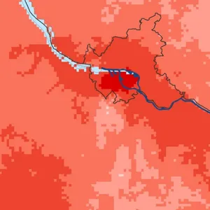 Landkarte, Städte und Kreise rot eingefärbt