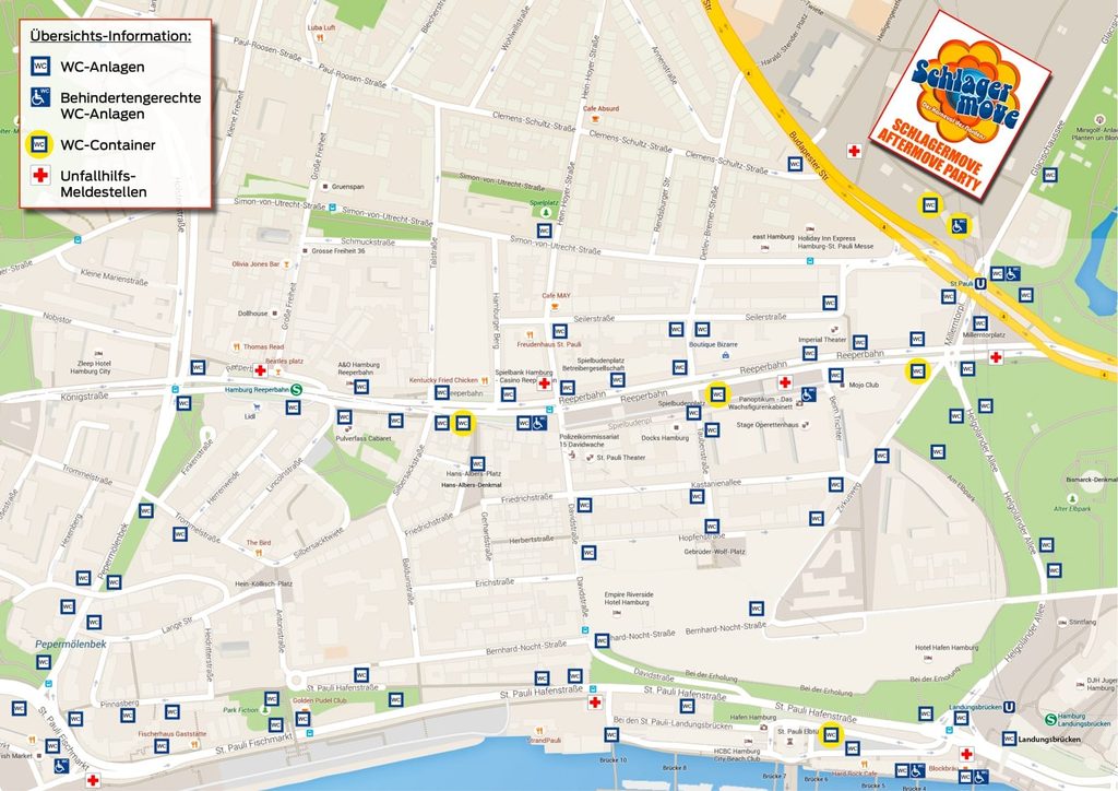 Auf diesem Plan sind die Toiletten-Häuschen verzeichnet, die die Schlagermove-Veranstalter 2022 bereitstellen.
