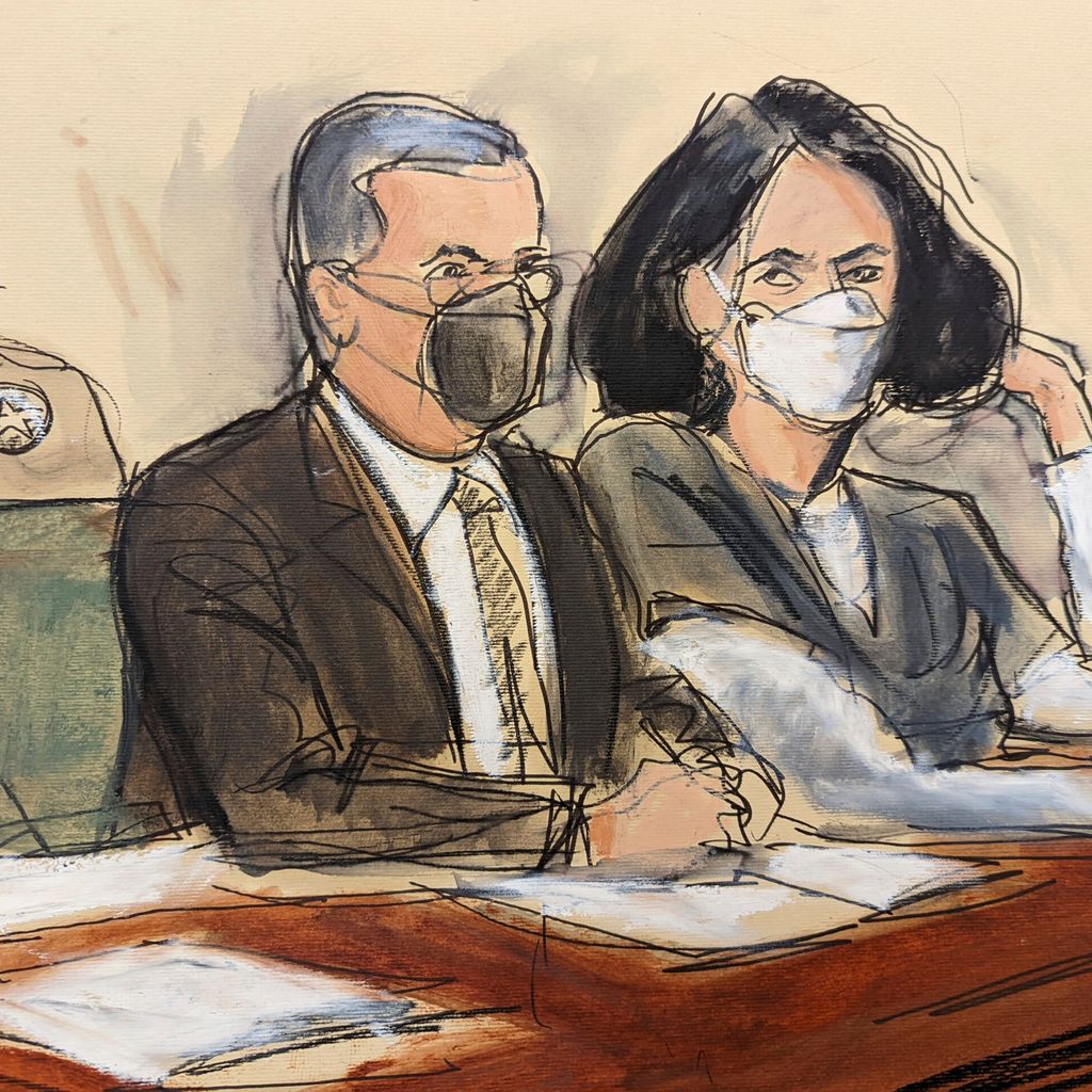 Die Gerichtszeichnung zeigt die Epstein-Vertraute Ghislaine Maxwell und ihren Anwalt Christian Everdell
