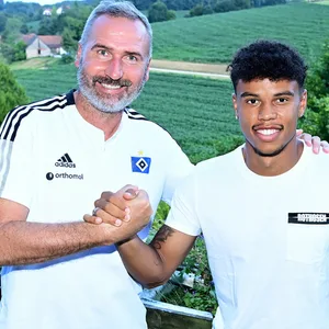 HSV-Trainer Tim Walter (l.) und Angreifer Ransford Königsdörffer