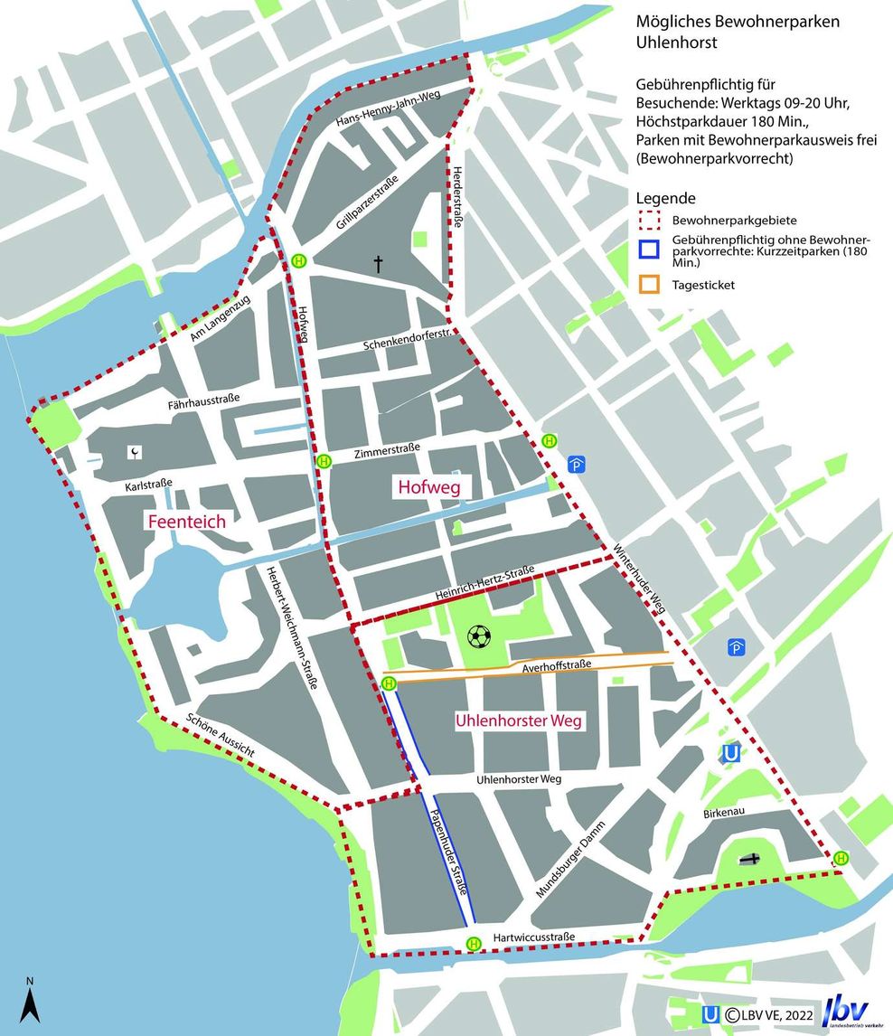 So könnten die drei möglichen Bewohnerparkgebiete in Uhlenhorst aussehen.