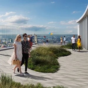 Visualisierung: So soll der Blick von der Dachterrasse des Elbtowers einmal aussehen.