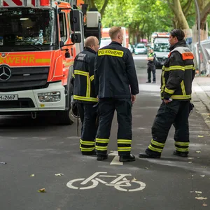 Feuerwehr- und Polizeikräfte am Unfallort in Hamburg-Winterhude.