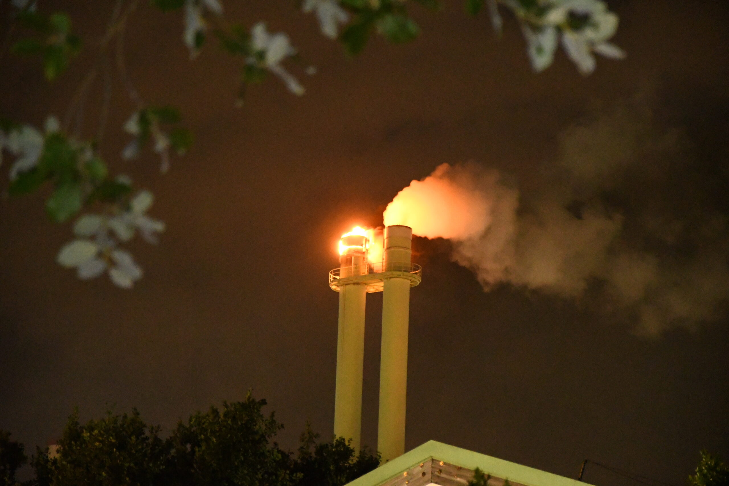 Flammen schlagen aus einem Schornstein einer Müllverbrennungsanlage im Hamburger Stadtteil Billbrook.