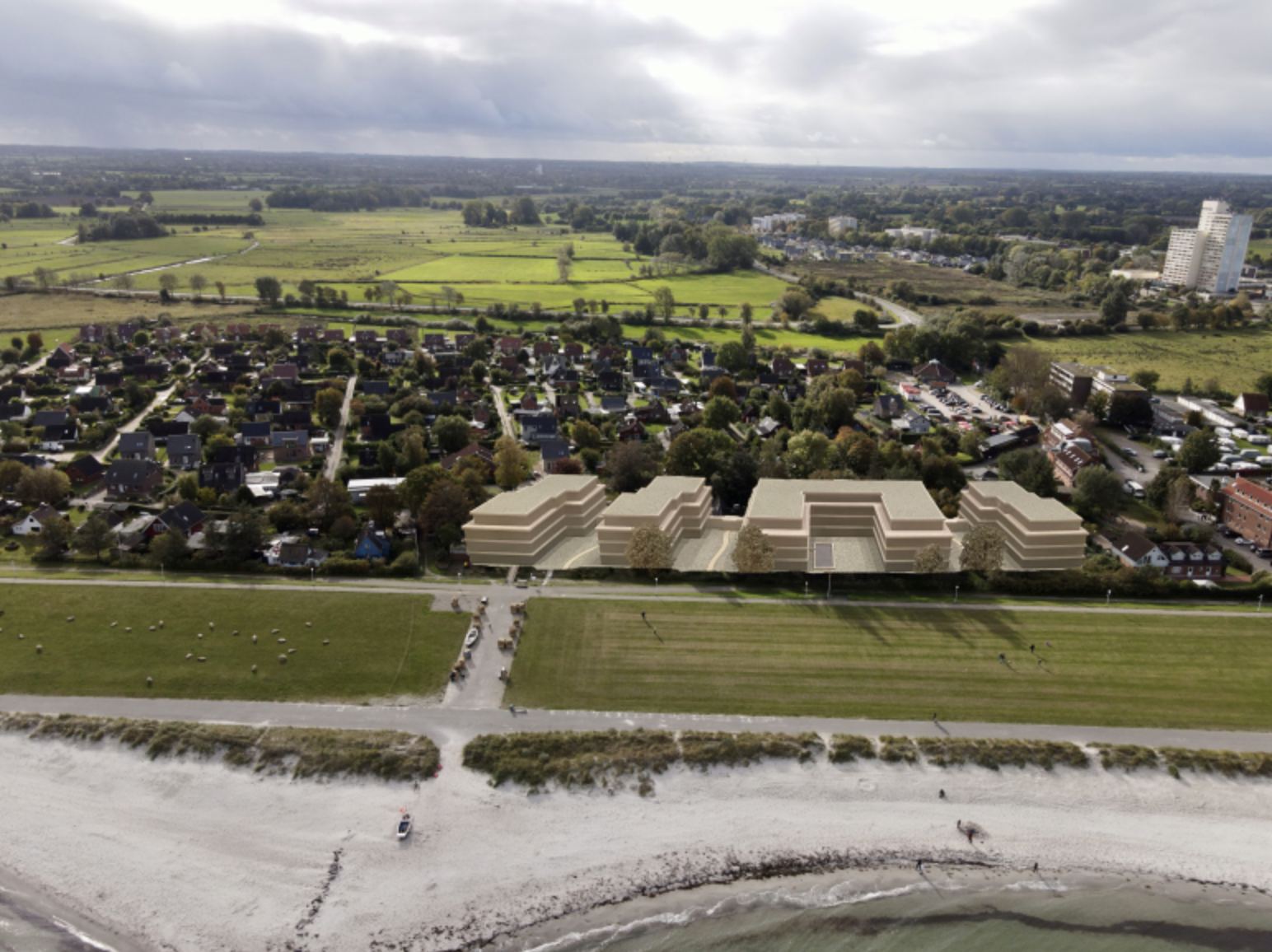 So könnte es künftig in Kalifornien an der Ostsee aussehen: Ein wuchtiger Hotelkomplex ist geplant.