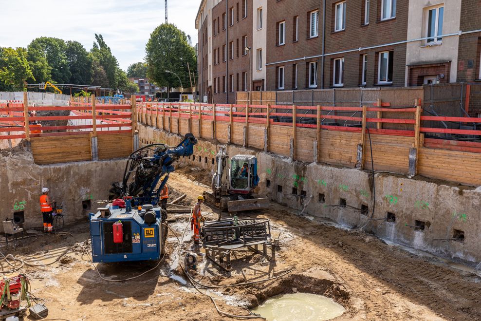 Die Baustelle bei der Horner Rennbahn.