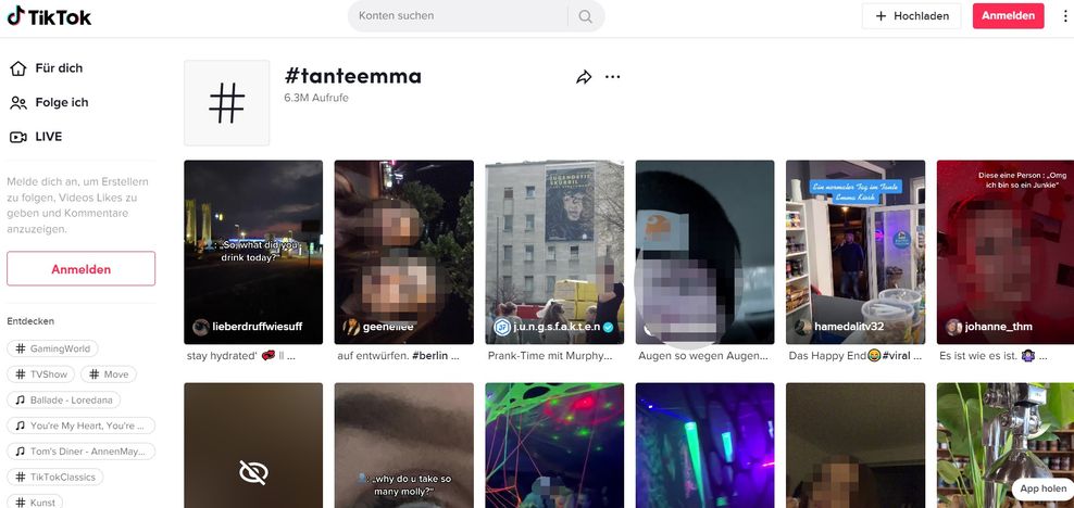 Unter dem Hashtag #tanteemma finden sich auf TikTok auch viele Clips zum Konsum von MDMA.