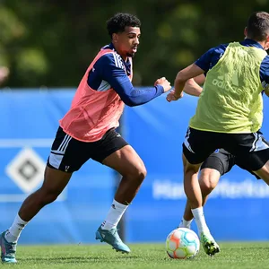 Xavier Amaechi (l.) nimmt wieder am HSV-Mannschaftstraining teil.
