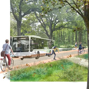 So könnte die Otto-Wels-Straße durch den Stadtpark einmal aussehen: Nur noch Busse, Räder und Fußgänger sollen hier unterwegs sein.