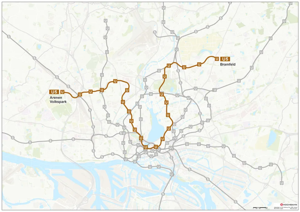 Der geplante Streckenverlauf der U5 durch Hamburg.