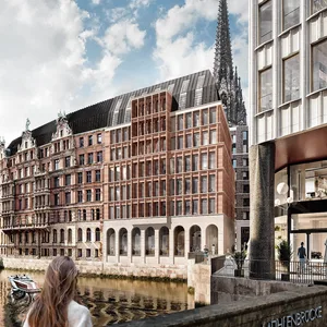 So soll 2026 die Rückseite der Bohnenstraße mit einer Galerie am Nikolaifleet einmal aussehen.