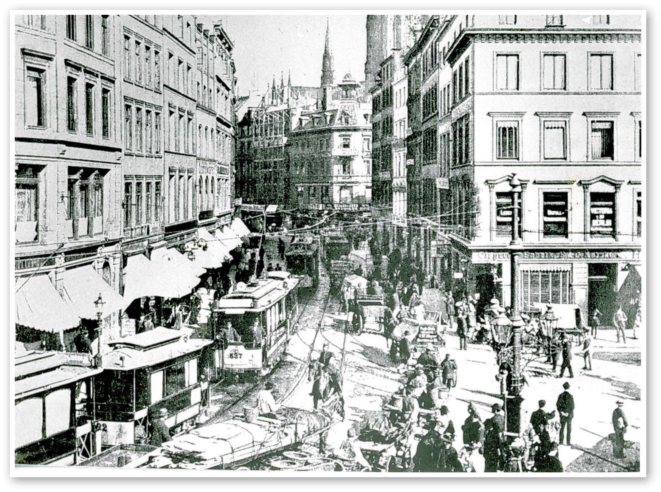 Der Große Burstah um 1900. Bis zu 72 Straßenbahnen fuhren hier damals – stündlich!
