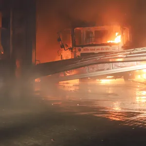 Mehrere Fahrzeuge wurden durch das Feuer komplett zerstört.