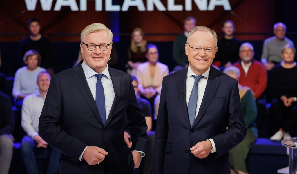 Stephan Weil (r., SPD) und Bernd Althusmann (l., CDU) sind die aussichtsreichsten Kandidaten vor der Wahl in Niedersachsen.