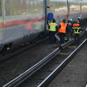 Fahrgäste werden aus dem ICE geleitet.