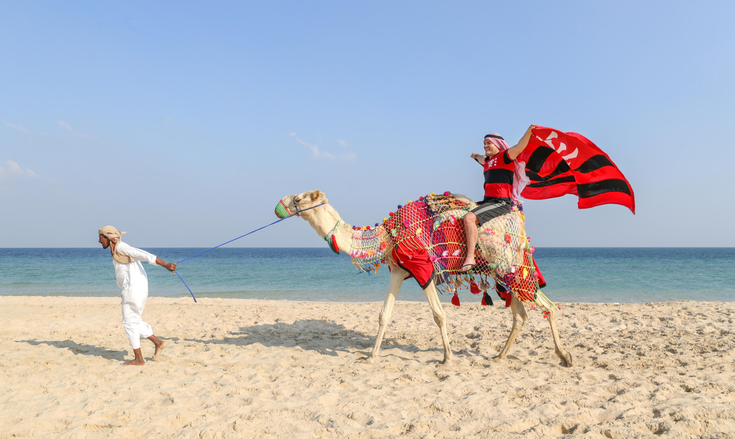 Fußball-Fan auf einem Kamel in Katar