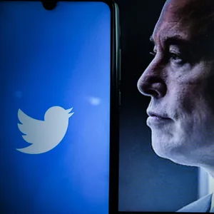 Elon Musk neben dem Twitter-Logo