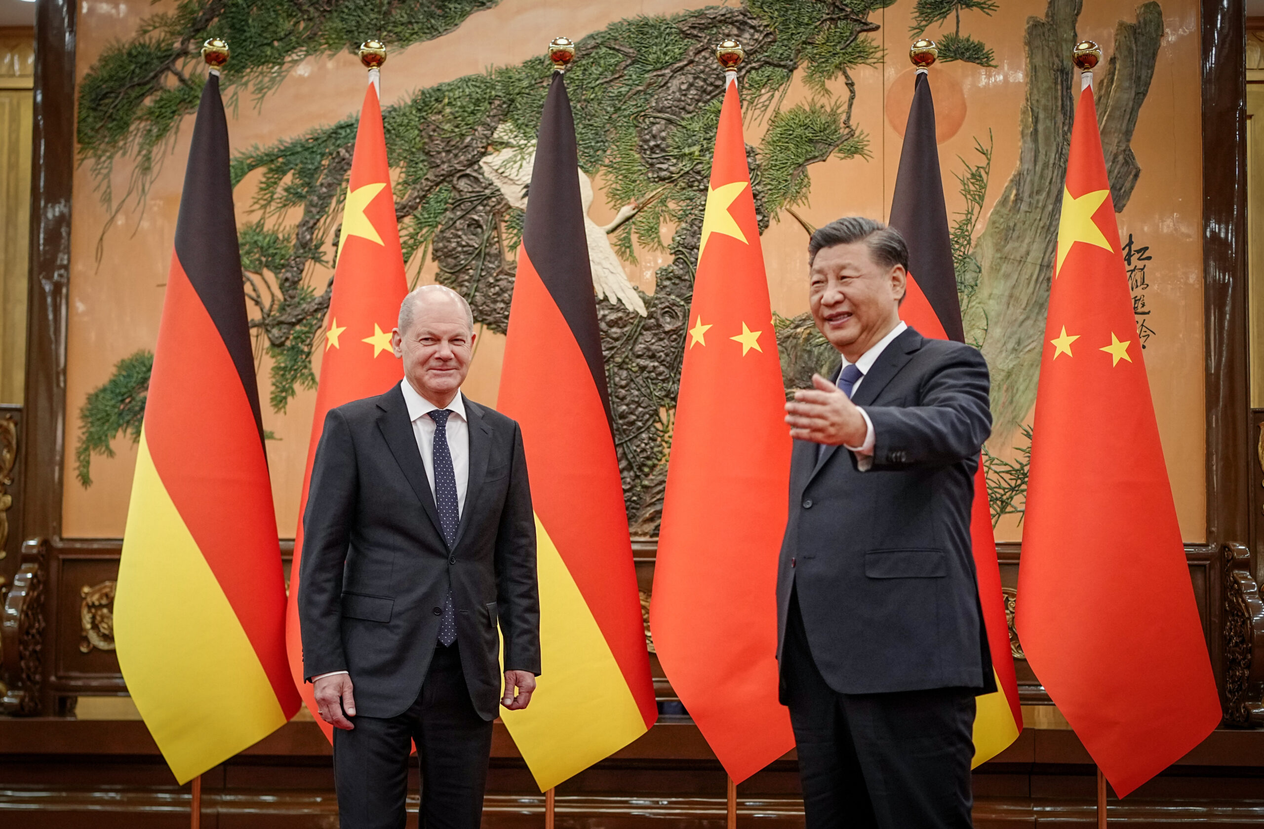 Bundeskanzler Olaf Scholz und Chinas Präsident Xi Jinping bei ihrem Treffen am Freitag