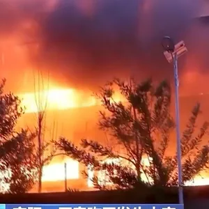 Auf diesem Standbild aus Videoaufnahmen des chinesischen Fernsehsenders CCTV brennt eine Fabrik in der zentralchinesischen Provinz Henan.