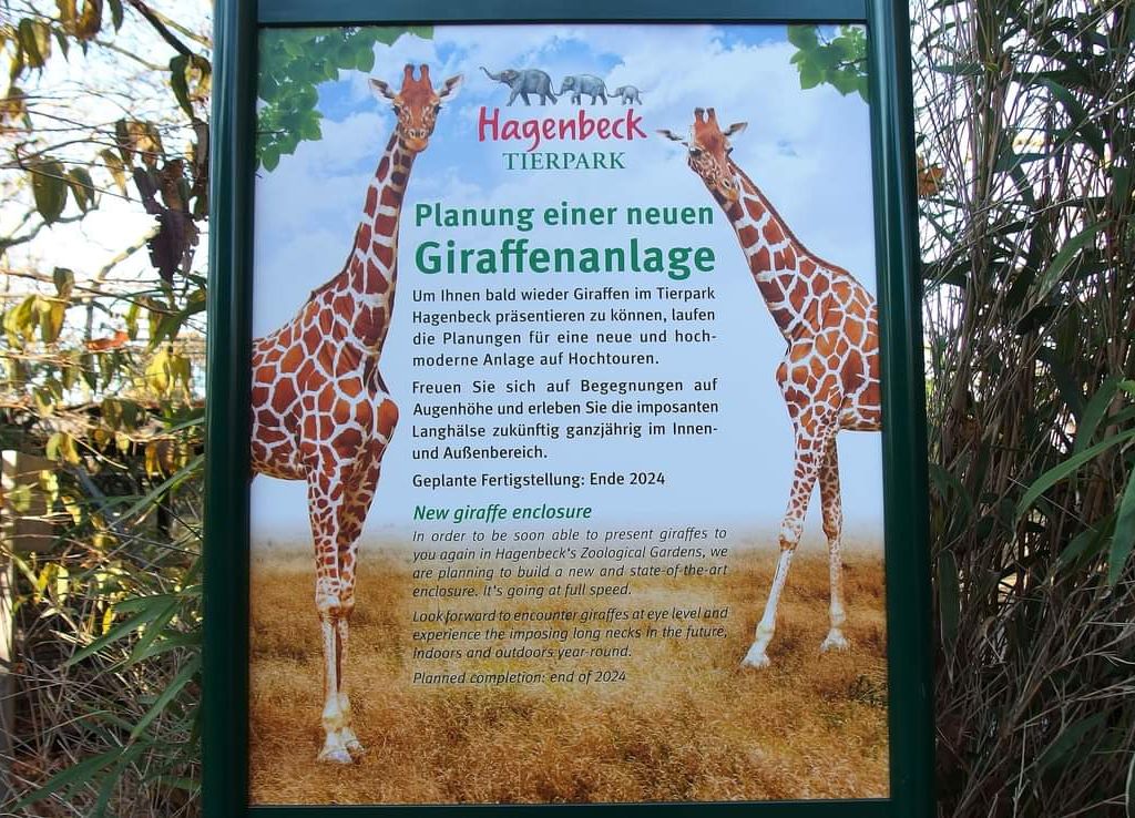 Ein Schild am früheren Giraffen-Gehege bei Hagenbeck