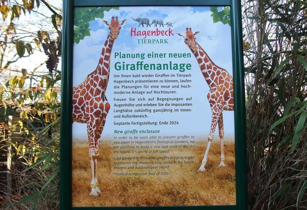 Ein Schild am früheren Giraffen-Gehege bei Hagenbeck
