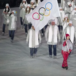 Russische Athleten bei der Olympia-Eröffnungsfeier 2018