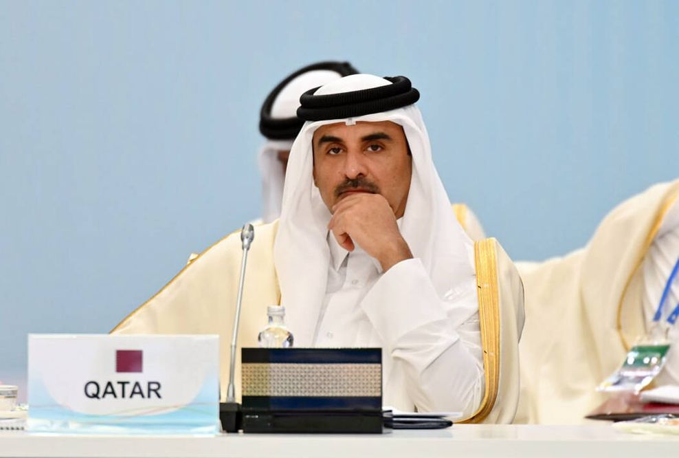 Der katarische Außenminister Mohammed bin Abdulrahman Al Thani auf einer Pressekonferenz.