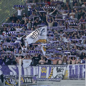 Fans von Erzgebirge Aue im Gästeblock in Mannheim