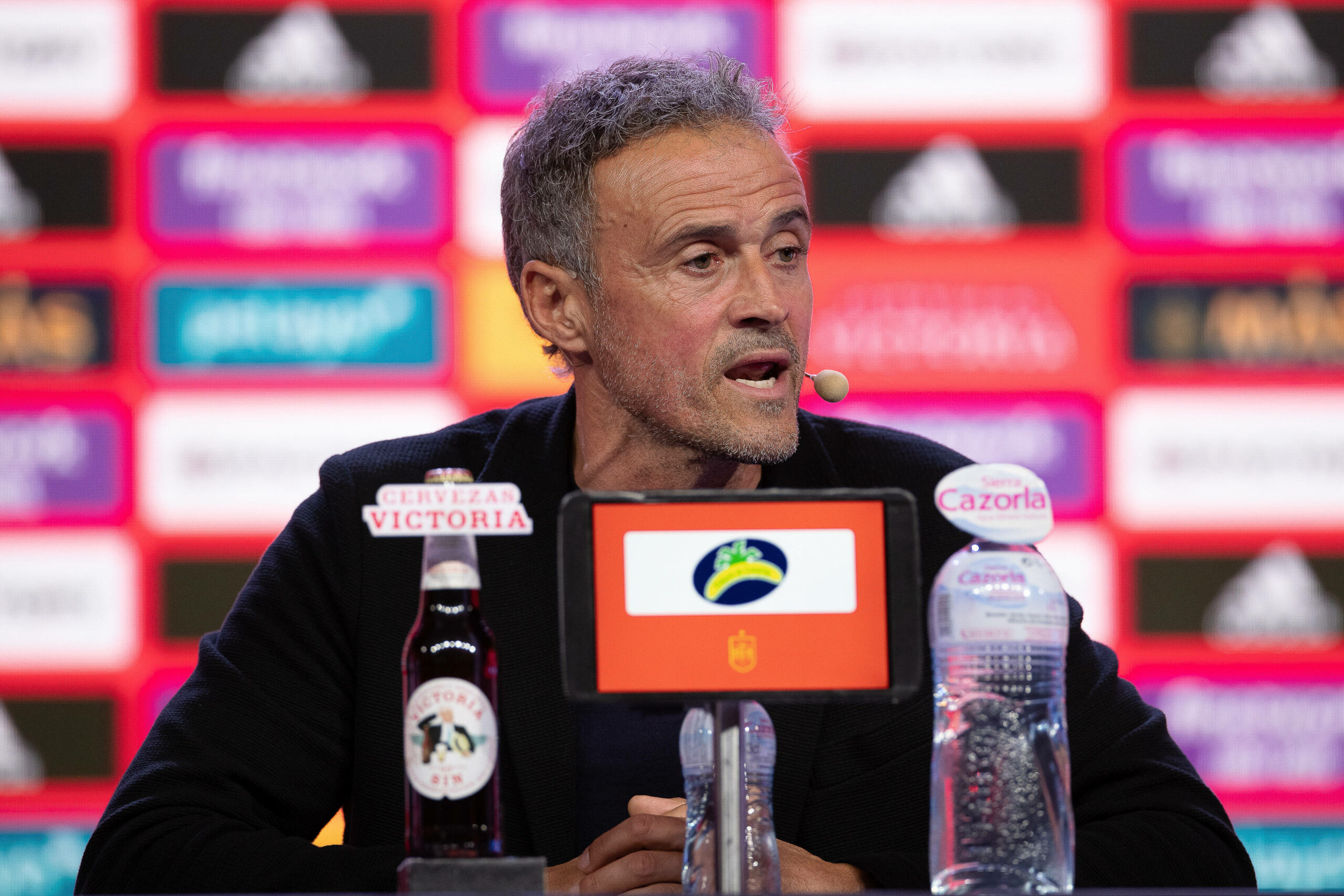 Luis Enrique spricht auf der Pressekonferenz der spanischen Nationalmannschaft.