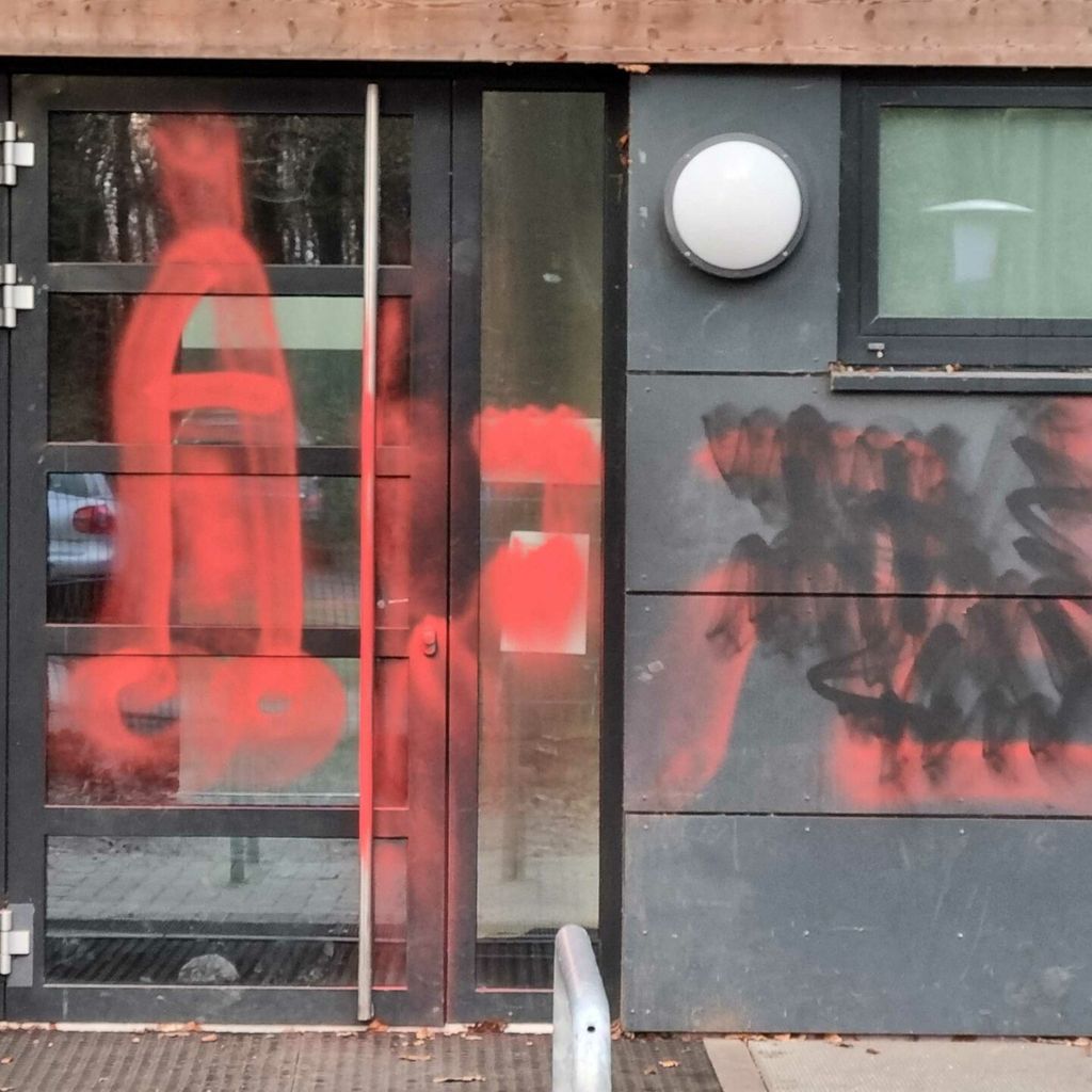 Ein Penis und ein Nazi-Symbol wurden an die Hauswand gesprüht.