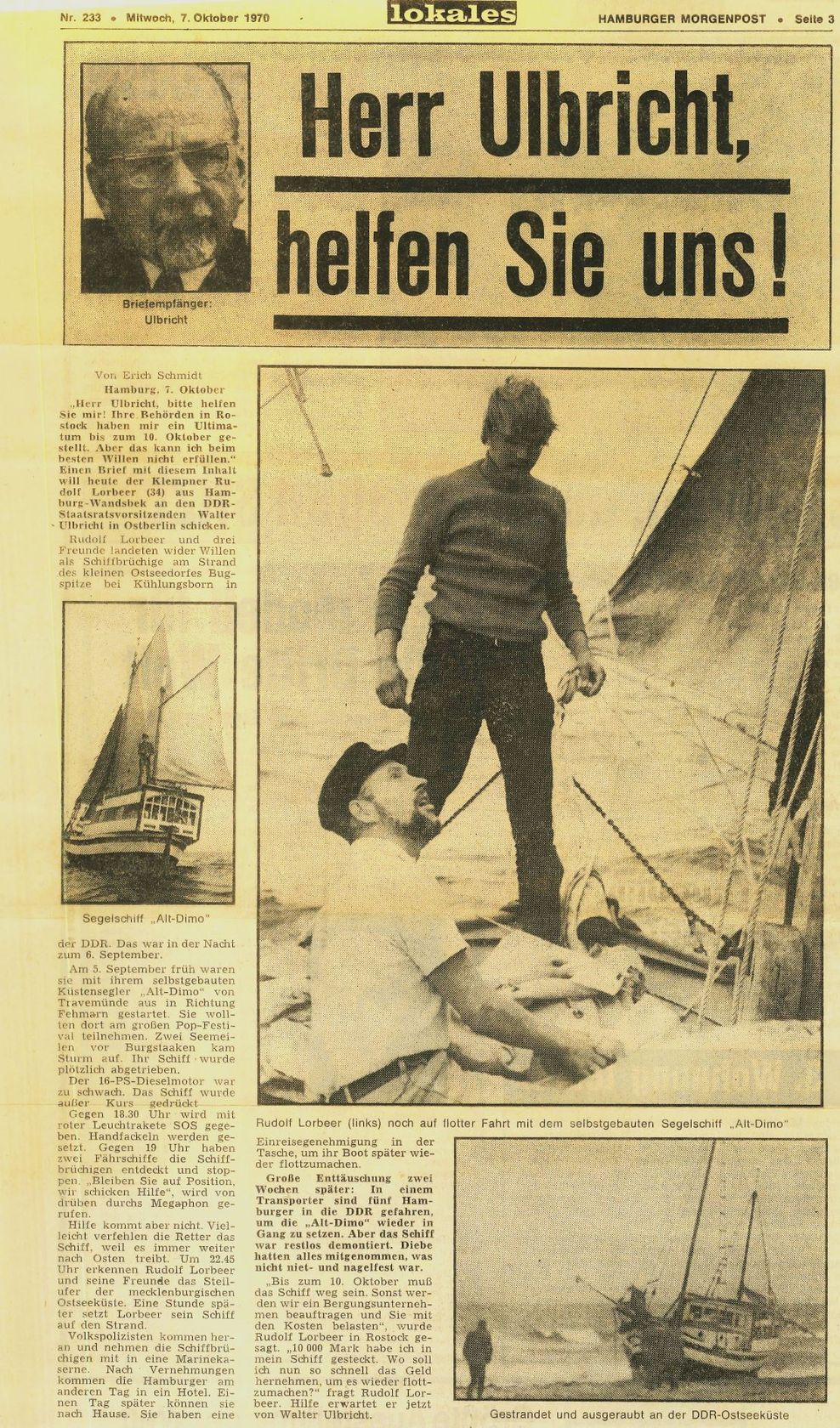 Der MOPO-Artikel von Reporter Erich Schmidt vom 07. Oktober 1970.