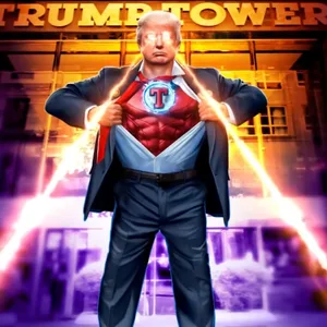 Donald, der Superheld: Dieses und weitere Motive mit sich selbst verkauft Donald Trump als digitale Sammelbildchen.