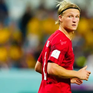 Kasper Dolberg bei der Begegnung zwischen Dänemark und Austrailien