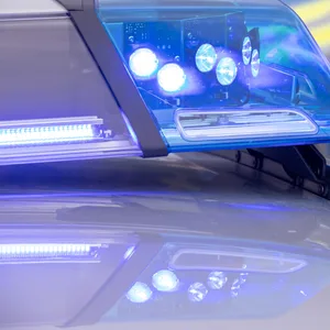 Blaulicht mit Polizeiauto im Hintergrund (Symbolfoto)
