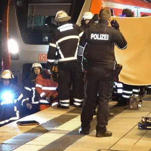 Rettungskräfte arbeiten an der Unfallstelle am Bahnhof Allermöhe, wo zwei Zwillingsschwestern getötet wurden