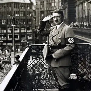 Bejubelt von den Massen: Adolf Hiltler bei einem Besuch in Hamburg 1934. der Diktator nimmt auf dem Balkon des Rathauses die Ovationen des Volkes entgegen.