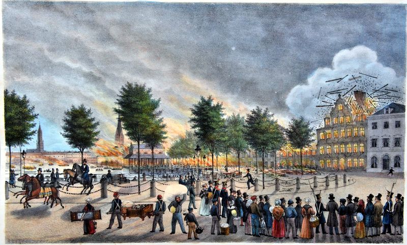 Bankhaus Heine fliegt in die Luft Lithographie