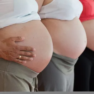 Schwangere Frauen zeigen ihre Bäuche.