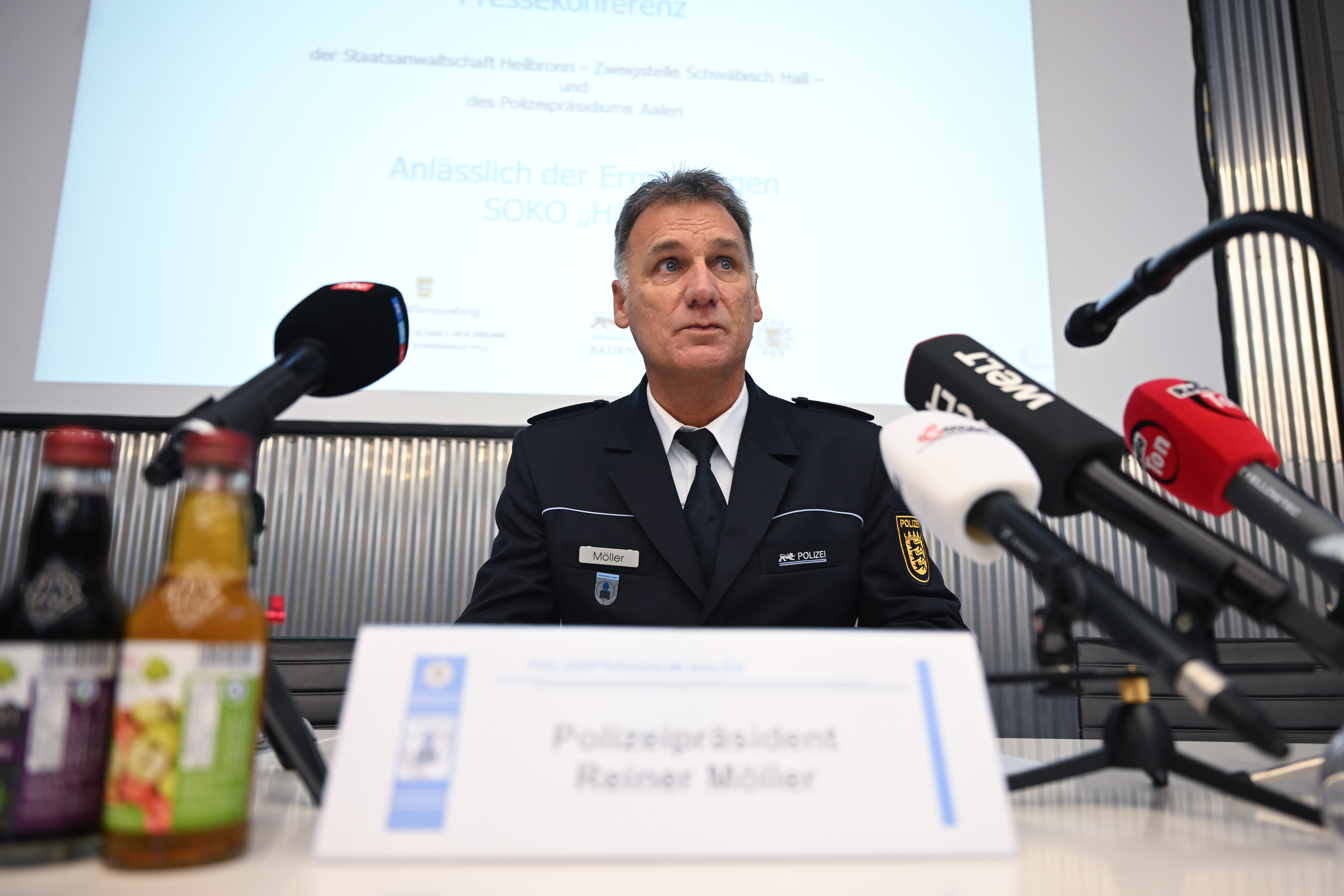 Der Polizeipräsident von Aalen, Reiner Möller, auf der Pressekonferenz zur Verhaftung eines Verdächtigen