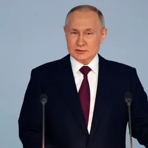 Der russische Präsident Wladimir Putin gestikuliert während seiner jährlichen Rede zur Lage der Nation.