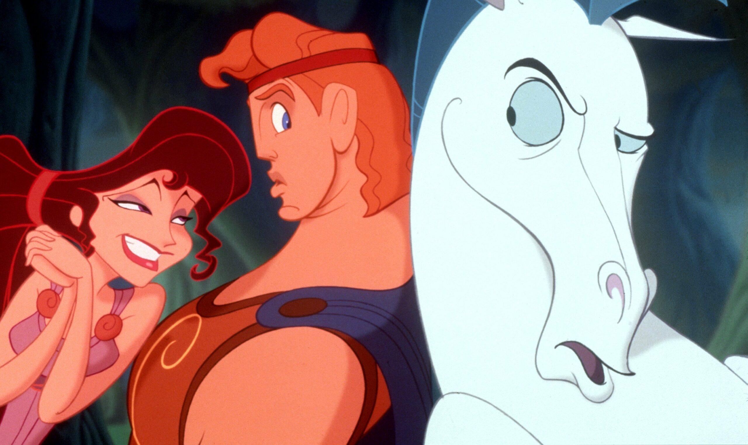 Meg (l.), Hercules und Pegasus (r.) in einer Szene des Disney-Films „Hercules“. 2024 startet eine Adaption als Musical in Hamburg.