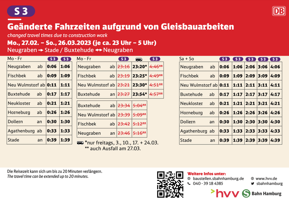 Geänderte Fahrzeiten S3