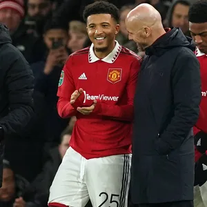 Jadon Sancho (Manchester United) und Trainer Erik ten Haag