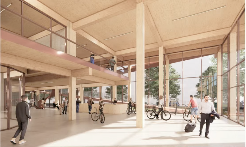 So könnte ein „Mobility Hub“ künftig von innen aussehen: Neben Autoparkplätzen soll es dort auch viele alternative Nutzungsmöglichkeiten geben.