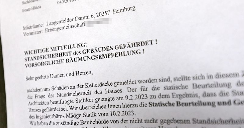 Per Schreiben erfuhren die Mieterinnen und Mieter am Langenfelder Damm, dass sie ihr Haus sofort verlassen müssen.