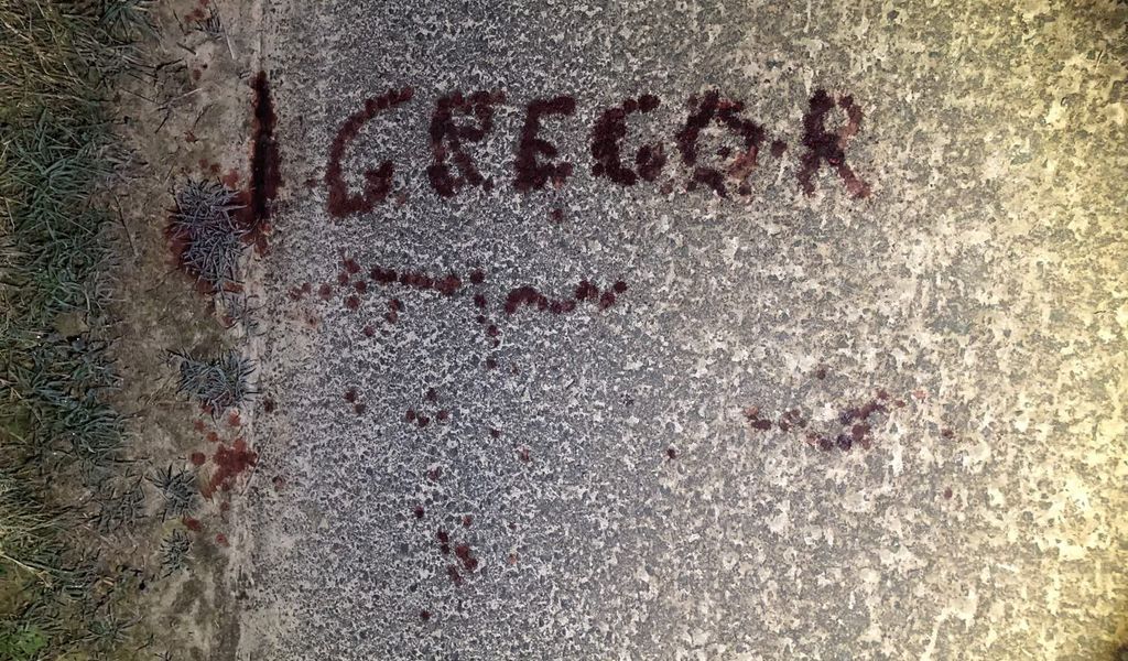 Painted on the road with human blood: This writing is a mystery to the police