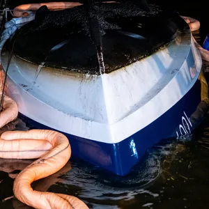 Das gekenterte Motorboot.